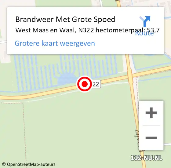 Locatie op kaart van de 112 melding: Brandweer Met Grote Spoed Naar West Maas en Waal, N322 hectometerpaal: 53,7 op 24 juli 2023 17:22