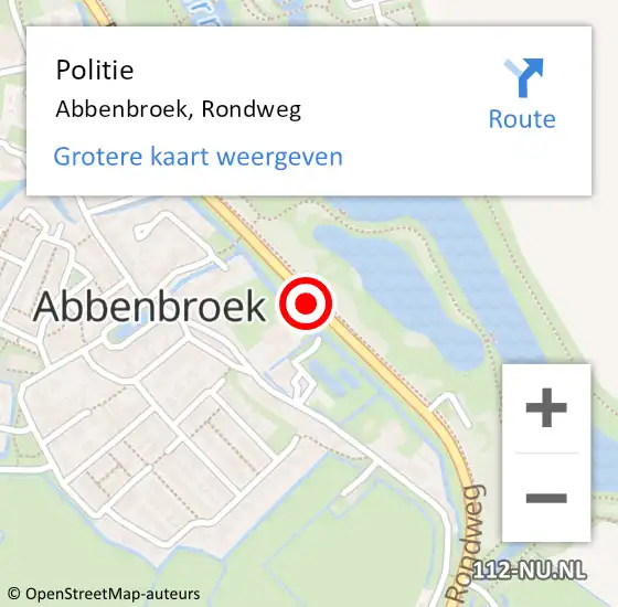 Locatie op kaart van de 112 melding: Politie Abbenbroek, Rondweg op 24 juli 2023 17:35