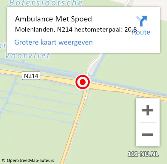 Locatie op kaart van de 112 melding: Ambulance Met Spoed Naar Molenlanden, N214 hectometerpaal: 20,8 op 24 juli 2023 18:08
