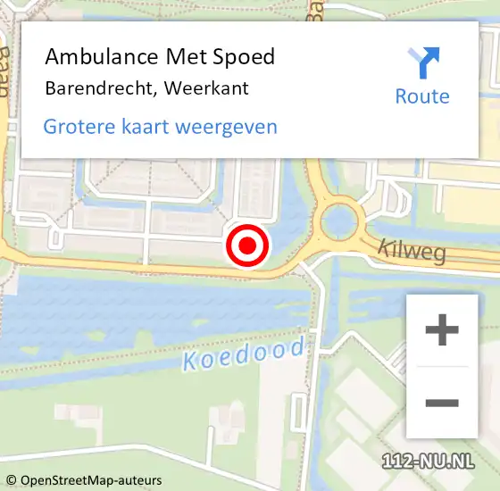 Locatie op kaart van de 112 melding: Ambulance Met Spoed Naar Barendrecht, Weerkant op 24 juli 2023 19:11