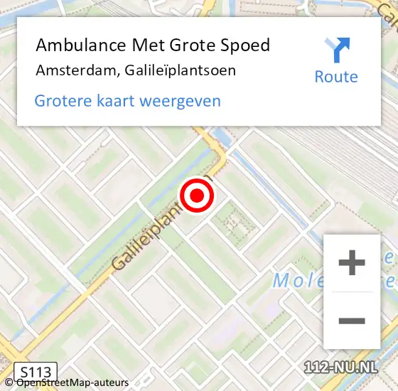Locatie op kaart van de 112 melding: Ambulance Met Grote Spoed Naar Amsterdam, Galileïplantsoen op 24 juli 2023 19:13