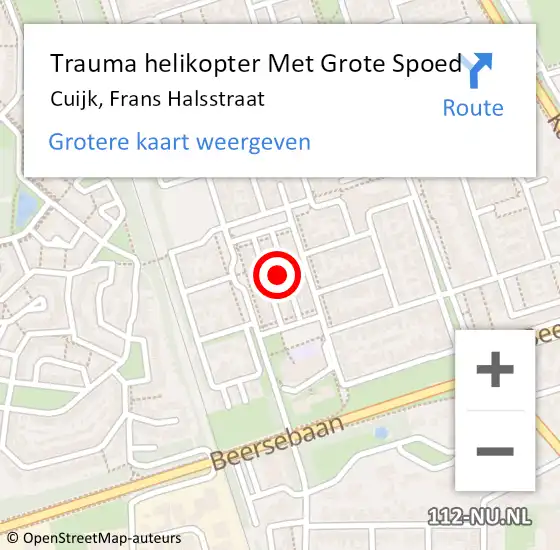 Locatie op kaart van de 112 melding: Trauma helikopter Met Grote Spoed Naar Cuijk, Frans Halsstraat op 24 juli 2023 23:16