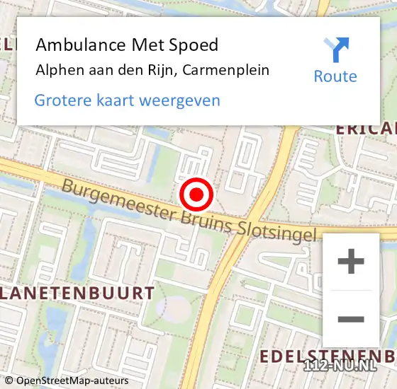 Locatie op kaart van de 112 melding: Ambulance Met Spoed Naar Alphen aan den Rijn, Carmenplein op 25 juli 2023 09:02