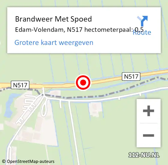 Locatie op kaart van de 112 melding: Brandweer Met Spoed Naar Edam-Volendam, N517 hectometerpaal: 0,5 op 25 juli 2023 10:25