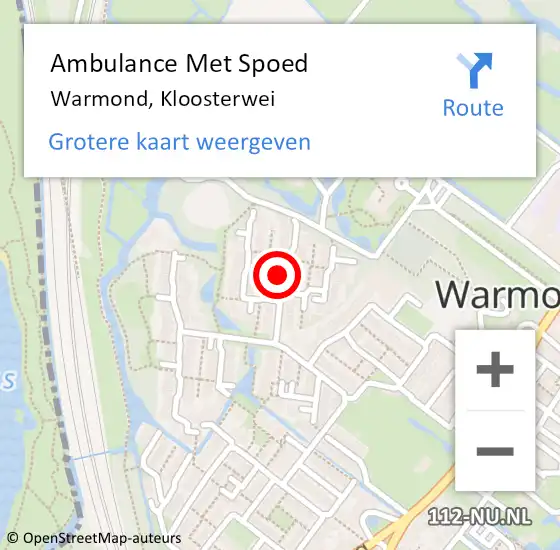Locatie op kaart van de 112 melding: Ambulance Met Spoed Naar Warmond, Kloosterwei op 25 juli 2023 10:33