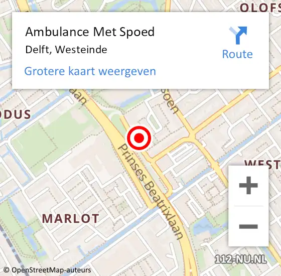 Locatie op kaart van de 112 melding: Ambulance Met Spoed Naar Delft, Westeinde op 25 juli 2023 11:35