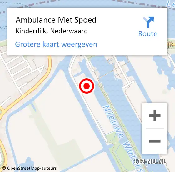Locatie op kaart van de 112 melding: Ambulance Met Spoed Naar Kinderdijk, Nederwaard op 25 juli 2023 14:19