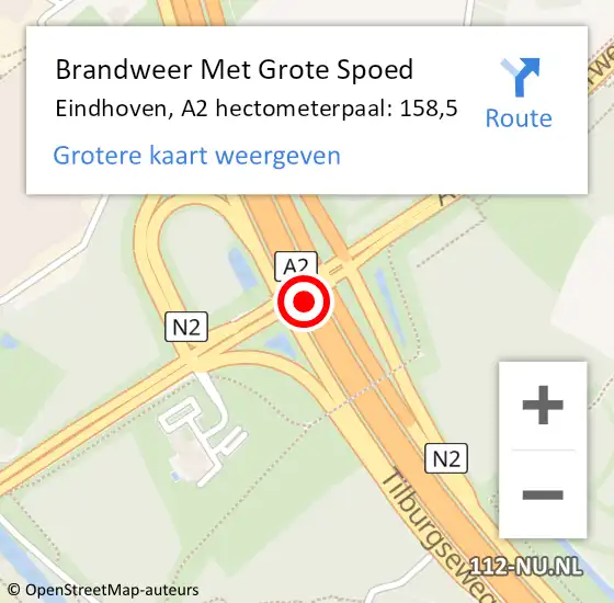 Locatie op kaart van de 112 melding: Brandweer Met Grote Spoed Naar Eindhoven, A2 hectometerpaal: 158,5 op 25 juli 2023 14:52