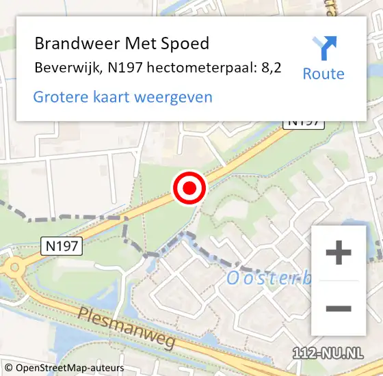 Locatie op kaart van de 112 melding: Brandweer Met Spoed Naar Beverwijk, N197 hectometerpaal: 8,2 op 25 juli 2023 16:00