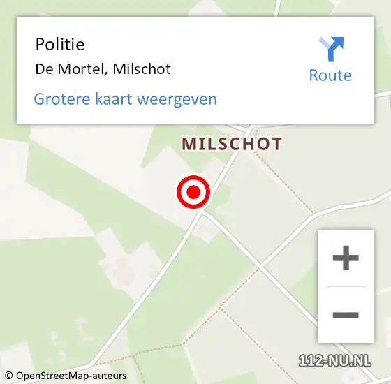 Locatie op kaart van de 112 melding: Politie De Mortel, Milschot op 25 juli 2023 17:43