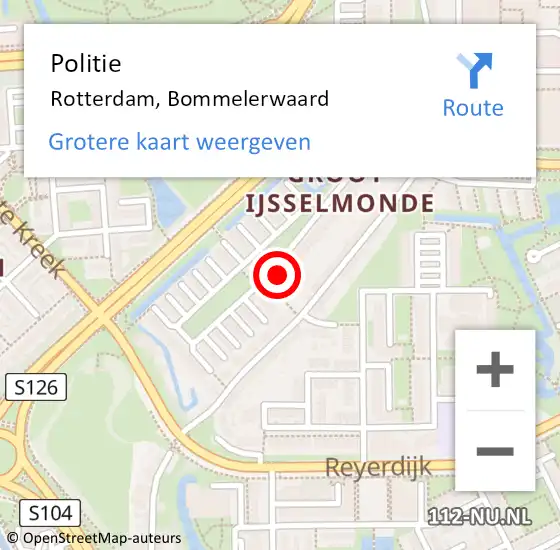 Locatie op kaart van de 112 melding: Politie Rotterdam, Bommelerwaard op 25 juli 2023 17:52