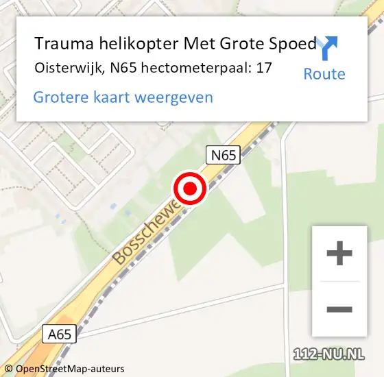 Locatie op kaart van de 112 melding: Trauma helikopter Met Grote Spoed Naar Oisterwijk, N65 hectometerpaal: 17 op 25 juli 2023 17:56