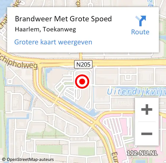 Locatie op kaart van de 112 melding: Brandweer Met Grote Spoed Naar Haarlem, Toekanweg op 25 juli 2023 18:05