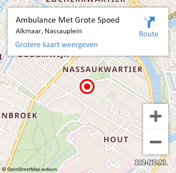 Locatie op kaart van de 112 melding: Ambulance Met Grote Spoed Naar Alkmaar, Nassauplein op 25 juli 2023 19:14