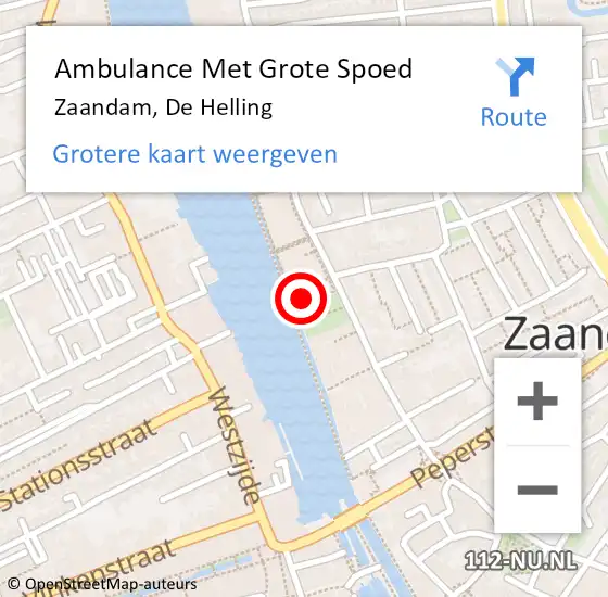 Locatie op kaart van de 112 melding: Ambulance Met Grote Spoed Naar Zaandam, De Helling op 25 juli 2023 22:18