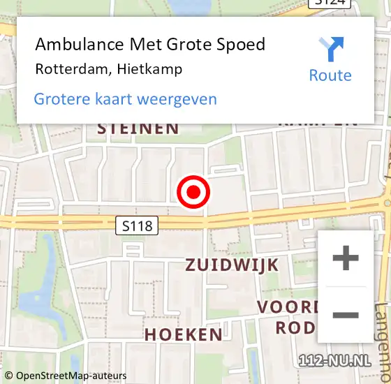 Locatie op kaart van de 112 melding: Ambulance Met Grote Spoed Naar Rotterdam, Hietkamp op 26 juli 2023 01:00