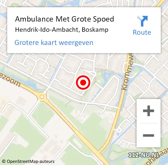 Locatie op kaart van de 112 melding: Ambulance Met Grote Spoed Naar Hendrik-Ido-Ambacht, Boskamp op 26 juli 2023 05:12