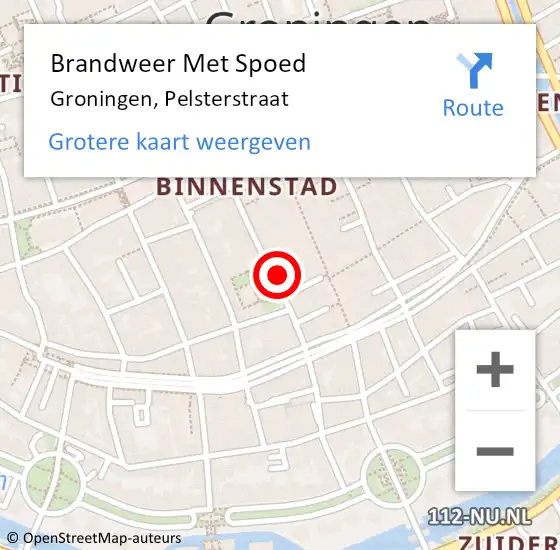 Locatie op kaart van de 112 melding: Brandweer Met Spoed Naar Groningen, Pelsterstraat op 26 juli 2023 08:11