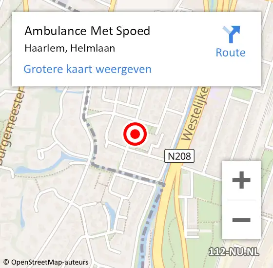 Locatie op kaart van de 112 melding: Ambulance Met Spoed Naar Haarlem, Helmlaan op 26 juli 2023 11:18
