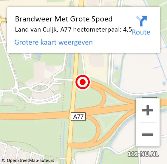 Locatie op kaart van de 112 melding: Brandweer Met Grote Spoed Naar Land van Cuijk, A77 hectometerpaal: 4,5 op 26 juli 2023 12:06