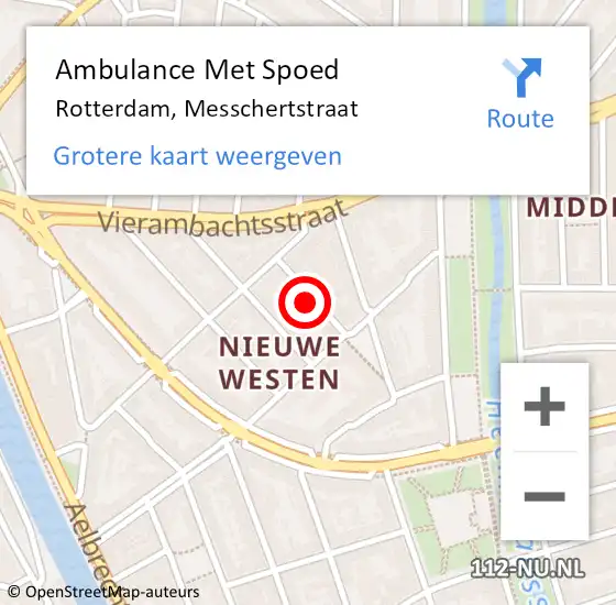 Locatie op kaart van de 112 melding: Ambulance Met Spoed Naar Rotterdam, Messchertstraat op 26 juli 2023 12:20
