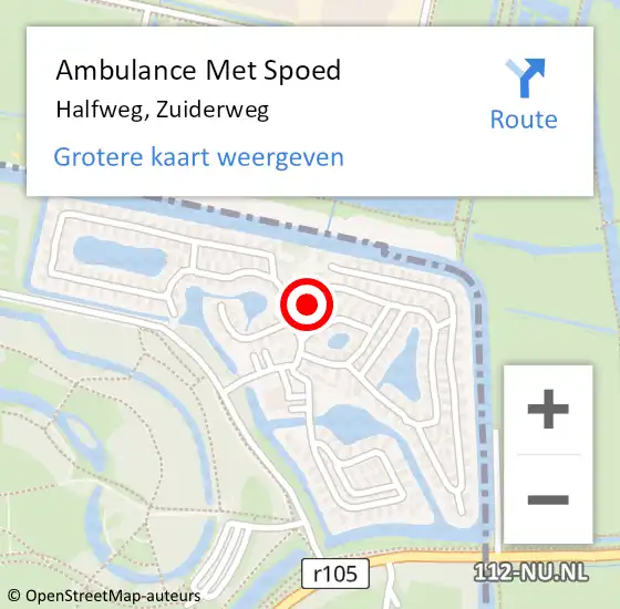 Locatie op kaart van de 112 melding: Ambulance Met Spoed Naar Halfweg, Zuiderweg op 26 juli 2023 15:52