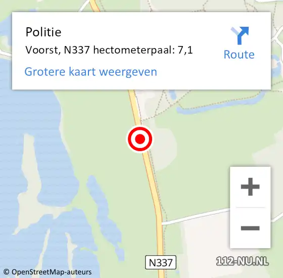 Locatie op kaart van de 112 melding: Politie Voorst, N337 hectometerpaal: 7,1 op 26 juli 2023 16:18