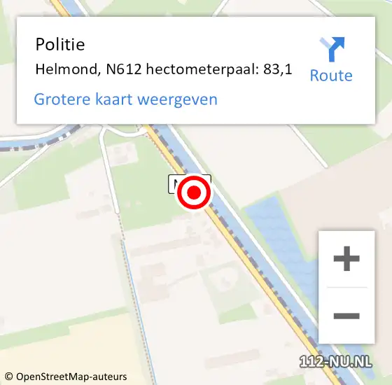Locatie op kaart van de 112 melding: Politie Helmond, N612 hectometerpaal: 83,1 op 26 juli 2023 17:01
