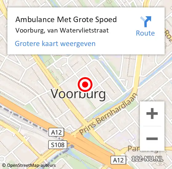 Locatie op kaart van de 112 melding: Ambulance Met Grote Spoed Naar Voorburg, van Watervlietstraat op 26 juli 2023 17:17