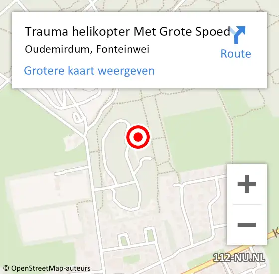 Locatie op kaart van de 112 melding: Trauma helikopter Met Grote Spoed Naar Oudemirdum, Fonteinwei op 26 juli 2023 19:45