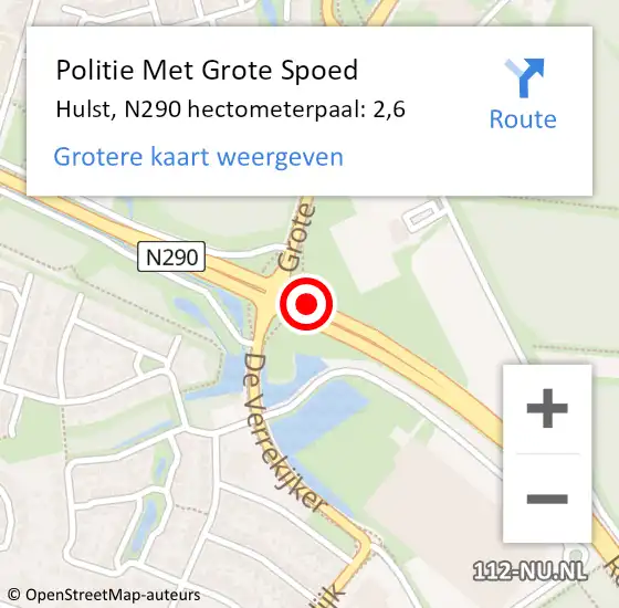 Locatie op kaart van de 112 melding: Politie Met Grote Spoed Naar Hulst, N290 hectometerpaal: 2,6 op 26 juli 2023 21:43