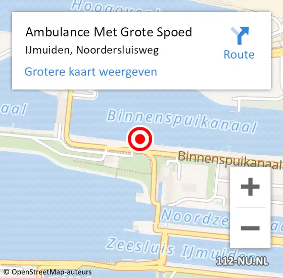 Locatie op kaart van de 112 melding: Ambulance Met Grote Spoed Naar IJmuiden, Noordersluisweg op 26 juli 2023 23:58