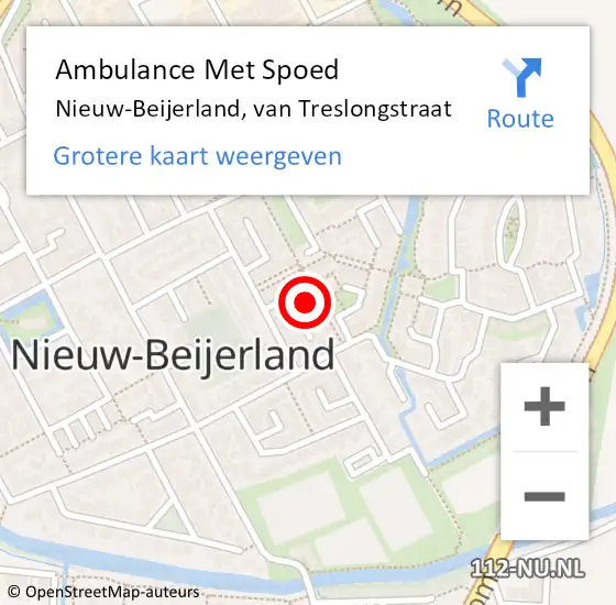 Locatie op kaart van de 112 melding: Ambulance Met Spoed Naar Nieuw-Beijerland, van Treslongstraat op 27 juli 2023 04:34