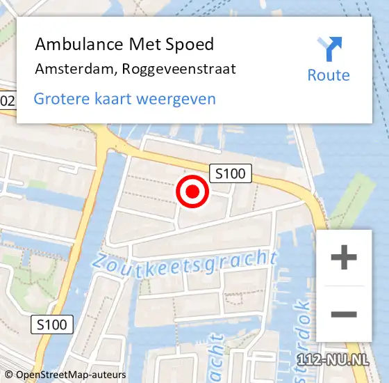 Locatie op kaart van de 112 melding: Ambulance Met Spoed Naar Amsterdam, Roggeveenstraat op 27 juli 2023 08:51