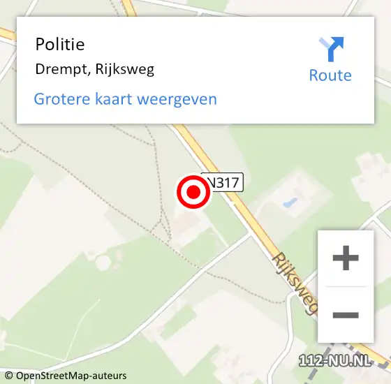 Locatie op kaart van de 112 melding: Politie Drempt, Rijksweg op 27 juli 2023 10:26