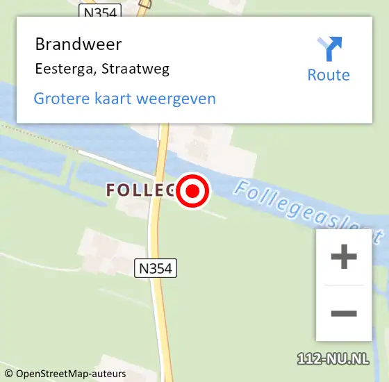Locatie op kaart van de 112 melding: Brandweer Eesterga, Straatweg op 27 juli 2023 14:41