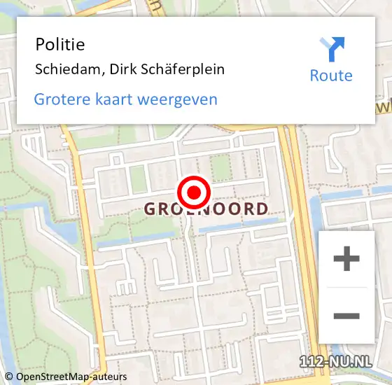 Locatie op kaart van de 112 melding: Politie Schiedam, Dirk Schäferplein op 27 juli 2023 16:04