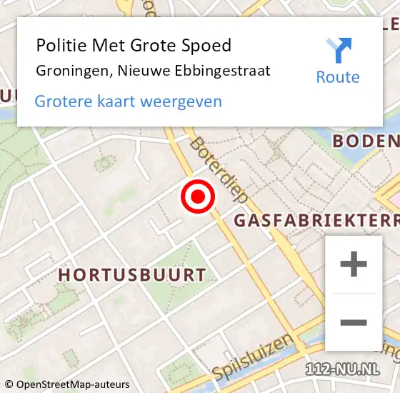 Locatie op kaart van de 112 melding: Politie Met Grote Spoed Naar Groningen, Nieuwe Ebbingestraat op 27 juli 2023 18:47