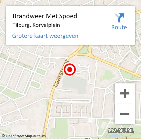 Locatie op kaart van de 112 melding: Brandweer Met Spoed Naar Tilburg, Korvelplein op 27 juli 2023 21:06