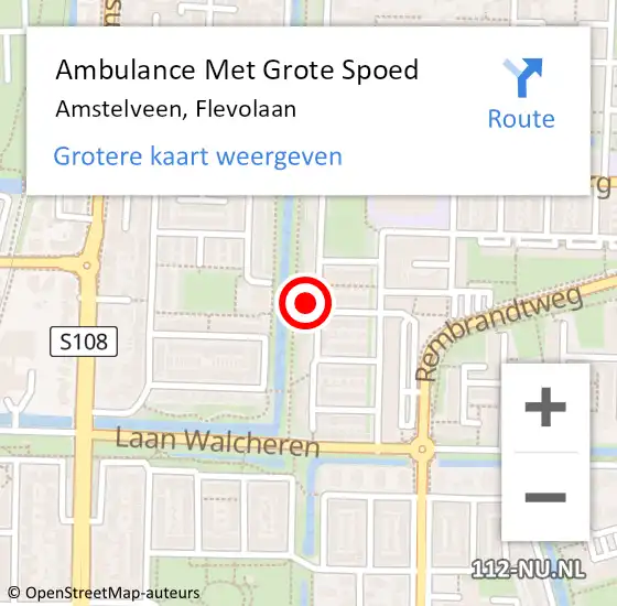 Locatie op kaart van de 112 melding: Ambulance Met Grote Spoed Naar Amstelveen, Flevolaan op 28 juli 2023 00:53