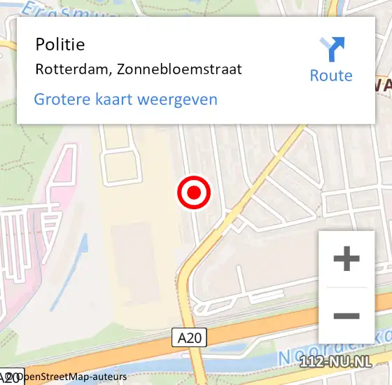 Locatie op kaart van de 112 melding: Politie Rotterdam, Zonnebloemstraat op 28 juli 2023 04:06