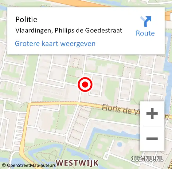 Locatie op kaart van de 112 melding: Politie Vlaardingen, Philips de Goedestraat op 28 juli 2023 08:29