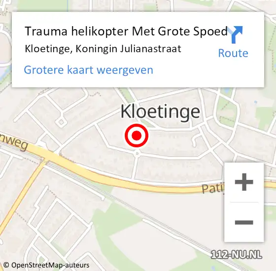 Locatie op kaart van de 112 melding: Trauma helikopter Met Grote Spoed Naar Kloetinge, Koningin Julianastraat op 28 juli 2023 10:19