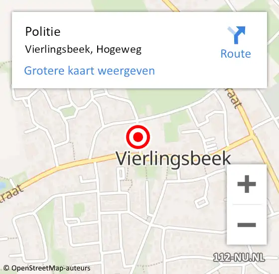 Locatie op kaart van de 112 melding: Politie Vierlingsbeek, Hogeweg op 28 juli 2023 11:39