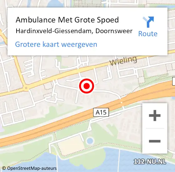 Locatie op kaart van de 112 melding: Ambulance Met Grote Spoed Naar Hardinxveld-Giessendam, Doornsweer op 28 juli 2023 12:48