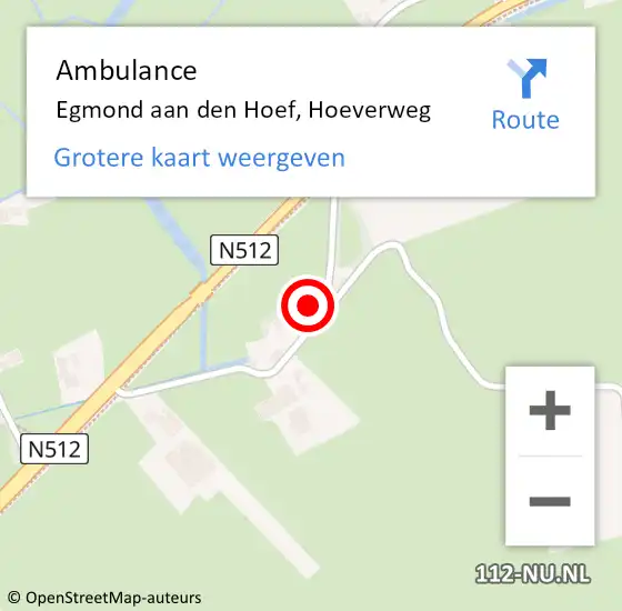 Locatie op kaart van de 112 melding: Ambulance Egmond aan den Hoef, Hoeverweg op 28 juli 2023 14:28