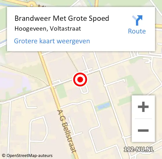 Locatie op kaart van de 112 melding: Brandweer Met Grote Spoed Naar Hoogeveen, Voltastraat op 28 juli 2023 15:07