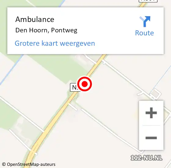 Locatie op kaart van de 112 melding: Ambulance Den Hoorn, Pontweg op 28 juli 2023 15:36
