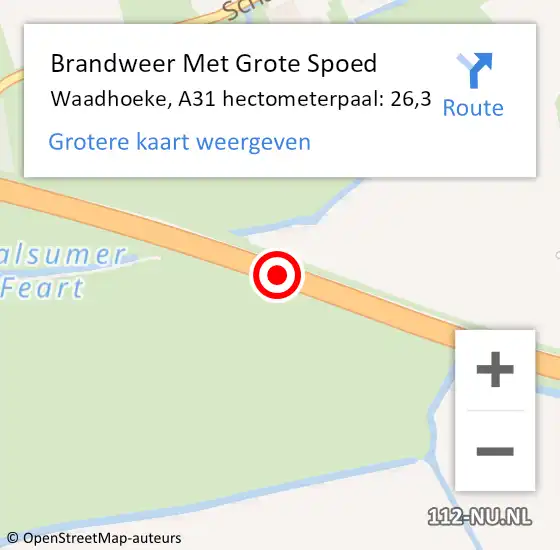 Locatie op kaart van de 112 melding: Brandweer Met Grote Spoed Naar Waadhoeke, A31 hectometerpaal: 26,3 op 28 juli 2023 16:32
