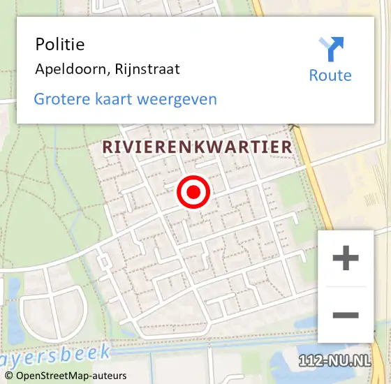 Locatie op kaart van de 112 melding: Politie Apeldoorn, Rijnstraat op 28 juli 2023 16:50
